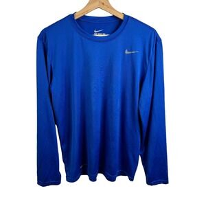 NIKE Dri-Fit Running Reflector Blue Long Sleeve Shirt Men Pullover‎ Sz M